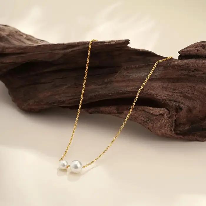 Collier de perles pour femmes plaqué or 14 carats