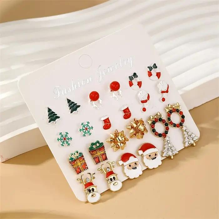 Superbes ensembles de boucles d'oreilles de Noël pour femmes comprenant des pièces en alliage flocon de neige nœud papillon divers thèmes disponibles bijoux saisonniers idéaux