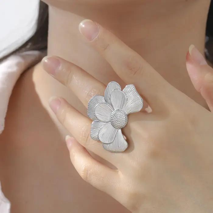 COOLTIME mode fleur bague pour femmes en acier inoxydable couleur or gardénia camélia