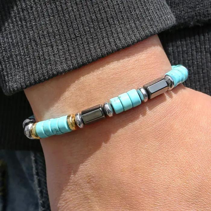 Bracelet de perles en pierre noire turquoise à la mode