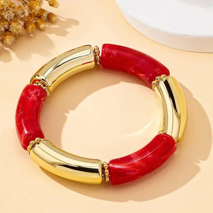 Un bracelet élastique tendance pour femmes, bracelet en résine perlée de style bohème, adapté à un u