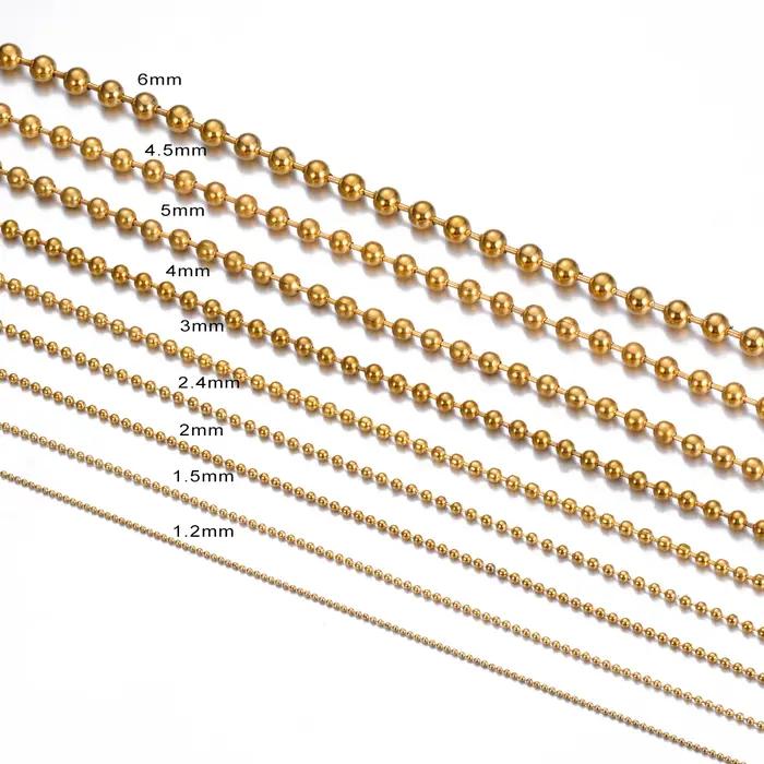 Collier chaîne à billes en acier inoxydable plaqué or 18 carats