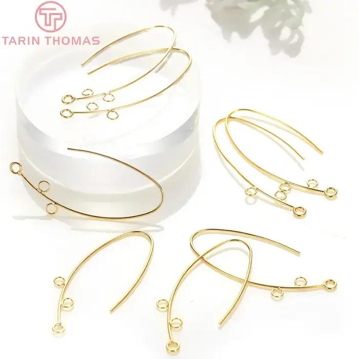 (2684) 6 pièces 15x33MM Anneaux d'oreilles en laiton plaqué or 24K avec 3 trous de suspension, acces