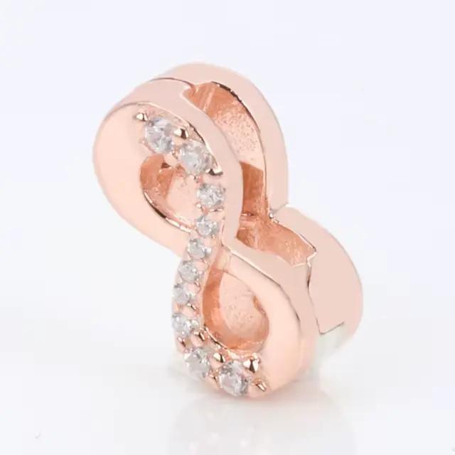 Argent 925 pavé réflexions fermoir étincelant Bracelet ajustement Clip breloques bijoux à bricoler soi-même cadeau coeur forme ronde trèfle à quatre feuilles charme