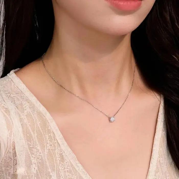 Collier pendentif en argent sterling 925 pour femme - Diamant 1/2/3 carat