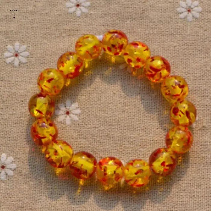 Bracelet de perles rondes extensibles en résine ambre 10 mm et 8 mm pour femme