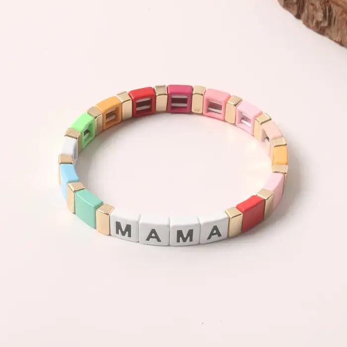 MAMA Bracelet cadeaux de fête des mères bijoux émail carrelage Bracelet Bracelets ensemble pour femm