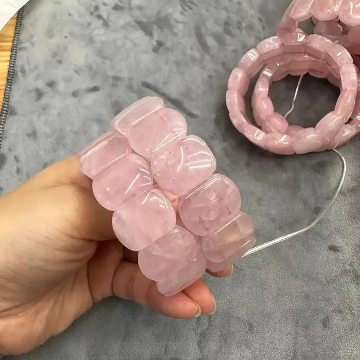 Bracelet de perles en pierre de Quartz Rose de qualité AA