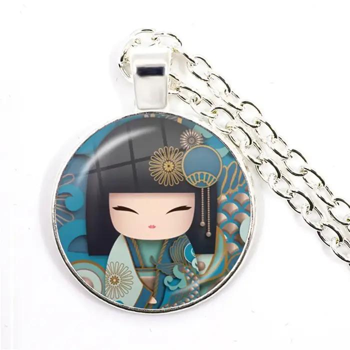 Collier pendentif visage de fille japonaise pour femme