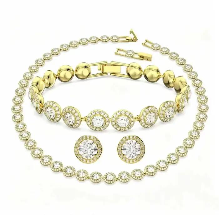 Ensemble de collier, bracelet et boucles d'oreilles en zircon classique de haute qualité, argent S925, cadeau, fête, couple, anniversaire