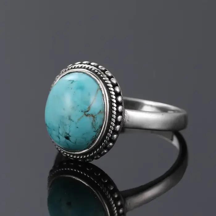 Bague vintage plaquée argent avec turquoise naturelle