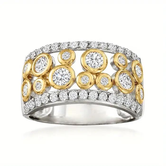 Magnifique bague pour femme bicolore incrustée de CZ blanc
