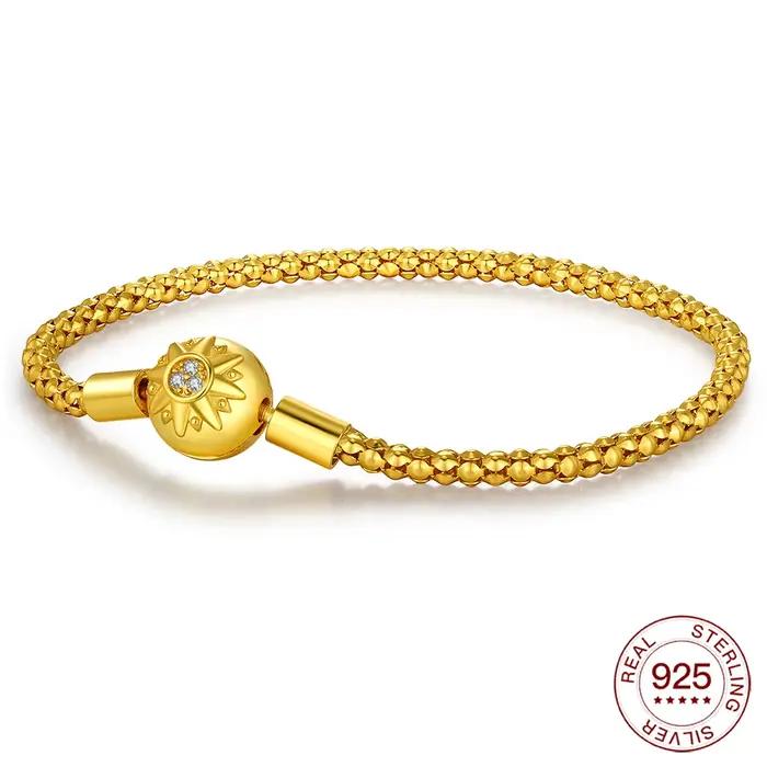 Nouveau Bracelet 925 argent doré soleil pop-corn Bracelet pour breloques originales perles bijoux fe