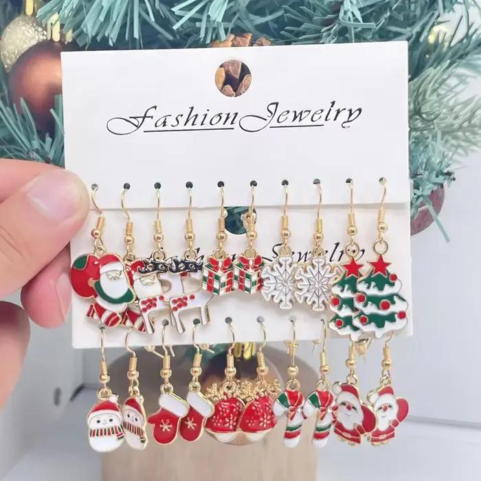 Boucles d'oreilles sapin de Noël et flocon de neige pour dames