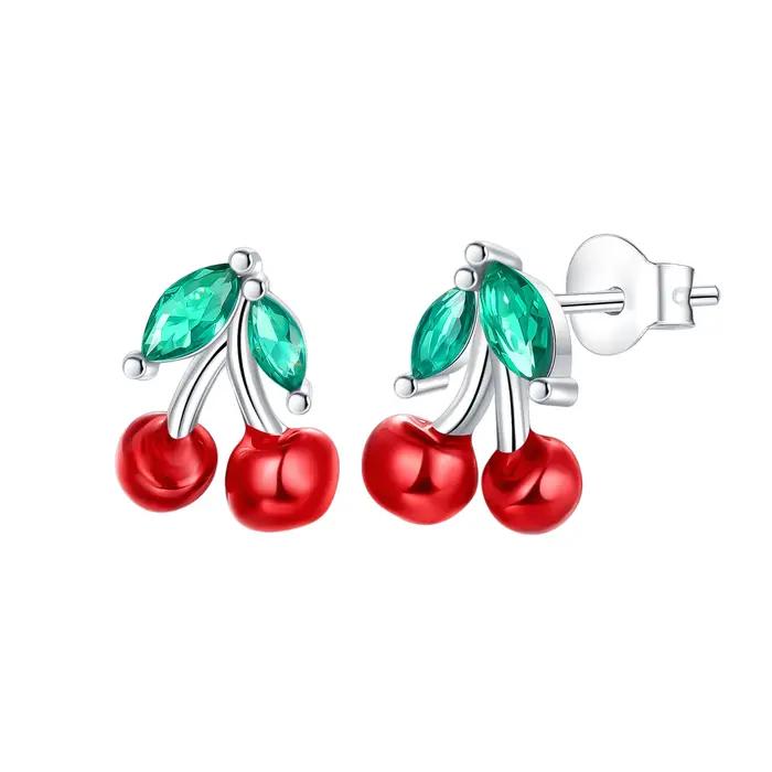 Boucles d'oreilles cerise originales en argent Sterling 925, bijoux pour femmes, boucles d'oreilles