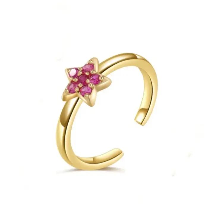 Bague de pied étoile à Six branches en zircone plaqué or 18 carats pour femmes