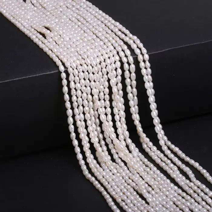 Perle d'eau douce naturelle perlée de haute qualité en forme de riz, poinçon, perles amples pour la