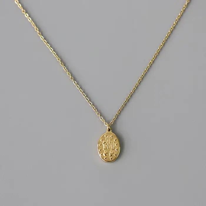 Amaiyllis 18k or vierge marie Double face ovale clavicule Collier pendentif fait à la main tour de cou Boho