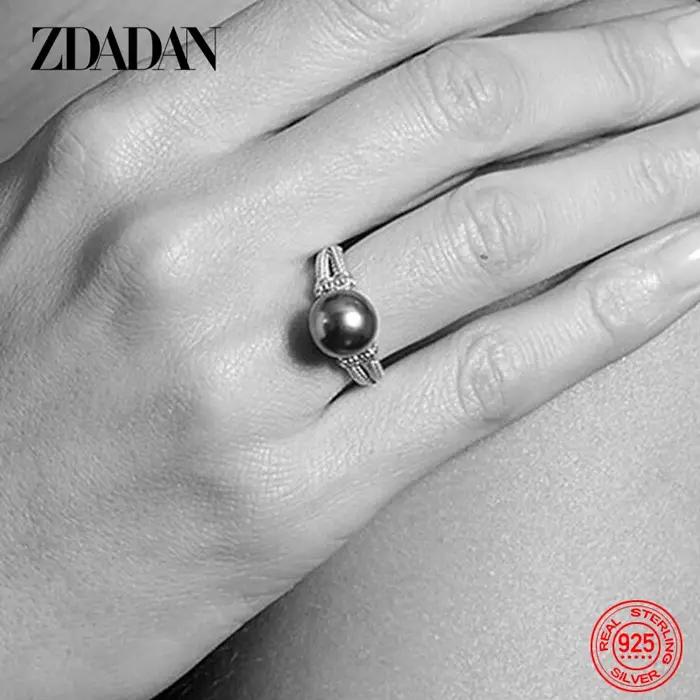 Bague en argent sterling 925 sertie de perles d'eau douce presque rondes élégante pour femmes occasions spéciales anniversaire mariage