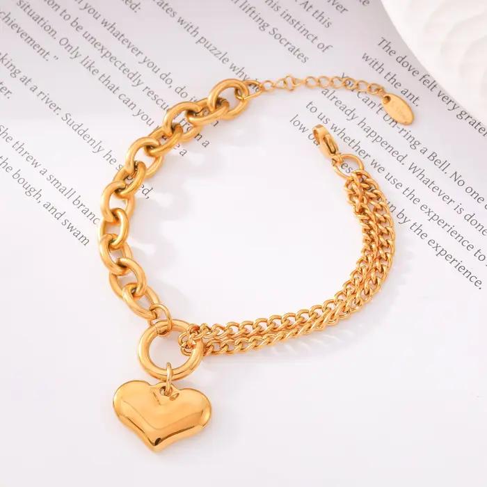 Bracelet chaîne en acier inoxydable pour femmes plaqué or 18 carats