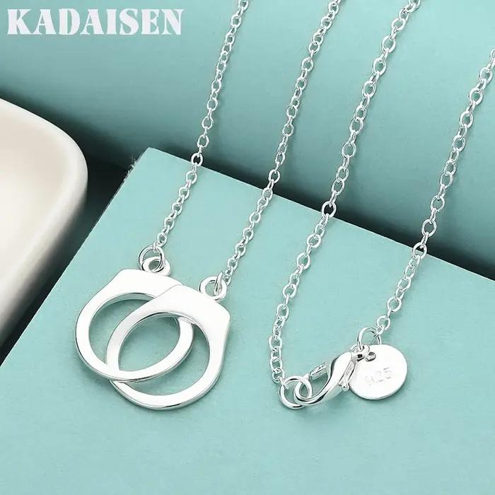 Collier avec pendentif menottes en argent sterling 925, 18 pouces, pour femmes, bijoux de mode pour