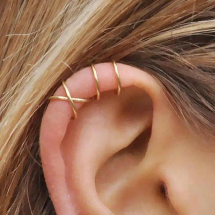 Boucle d'oreille en forme de C en argent regardé 925 pour femme, sans clip d'oreille percé