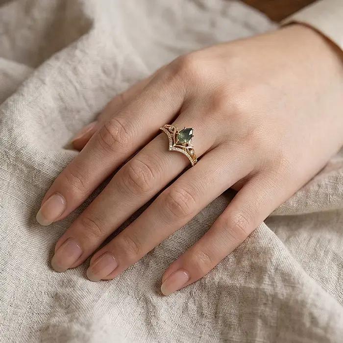 LAMOON – bague en Agate verte naturelle pour femmes, pierres précieuses en argent Sterling 925, Style palais, plaqué or, accessoires de bijouterie fine, RI416