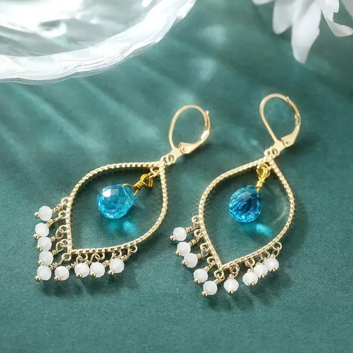 Boucles d'oreilles pendantes dorées style bohème avec perles d'imitation