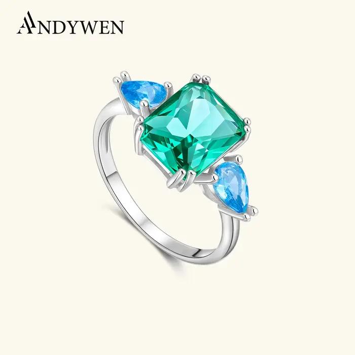 ANDYWEN 925 en argent Sterling de luxe gemétrique émeraude poire aigue-marine bague délicate fête élégante