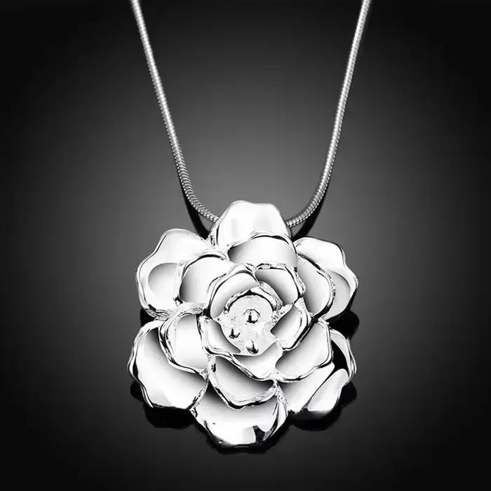 Collier en argent plaqué serpent pour femme, pendentif fleur, bijoux de mariage, beau, romantique, vente en gros