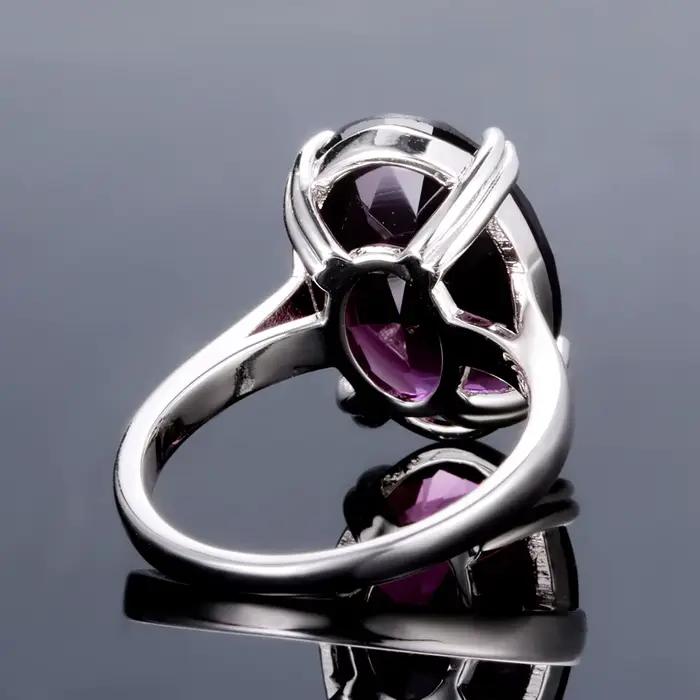 Bague ovale en argent améthyste naturelle pour femmes