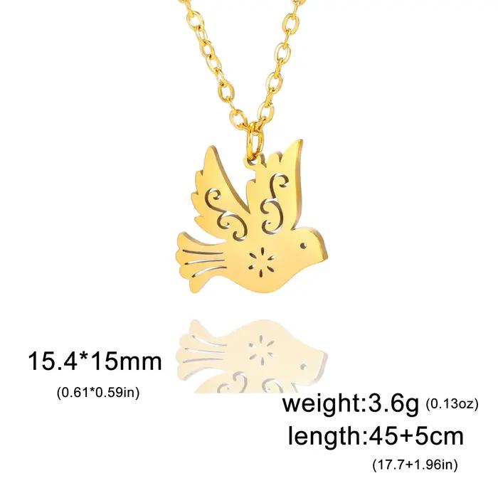 Skyrim Collier pendentif pigeon colombe de la paix en acier inoxydable pour femmes et filles, bijoux de cou oiseau mignon, cadeau d'anniversaire, document doré