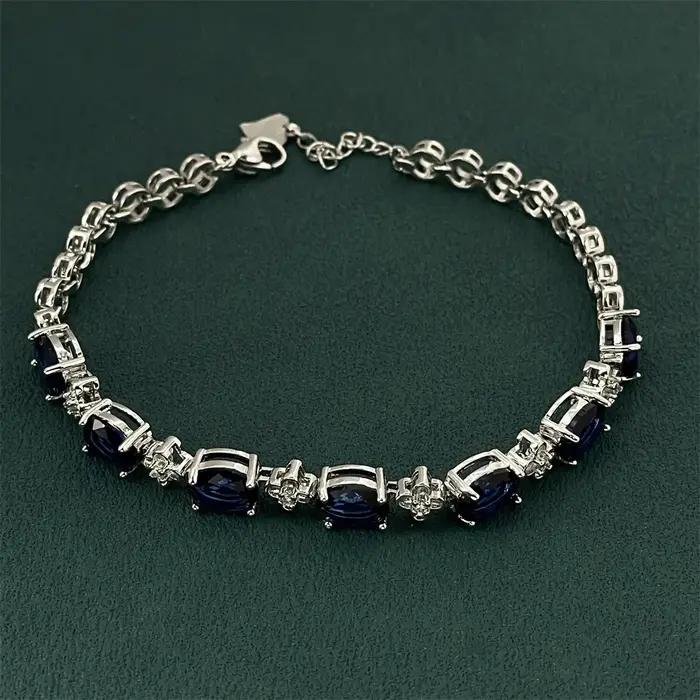 Bracelet en argent sterling 925 avec pierre précieuse bleue pour femmes élégantes et romantiques occasions spéciales partie soirée cadeau d'anniversaire