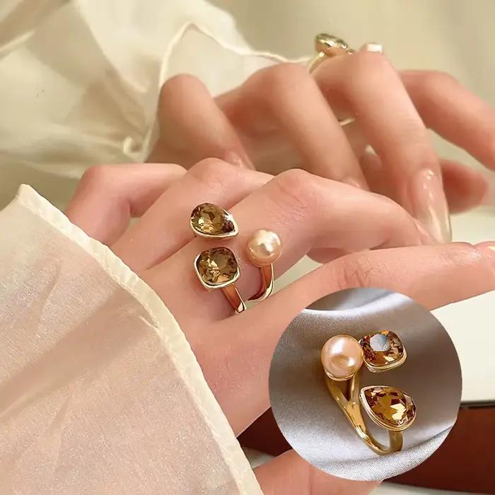 Bagues ouvertes contrastées en métal rétro européen et américain pour femmes, bijoux tendance, acces