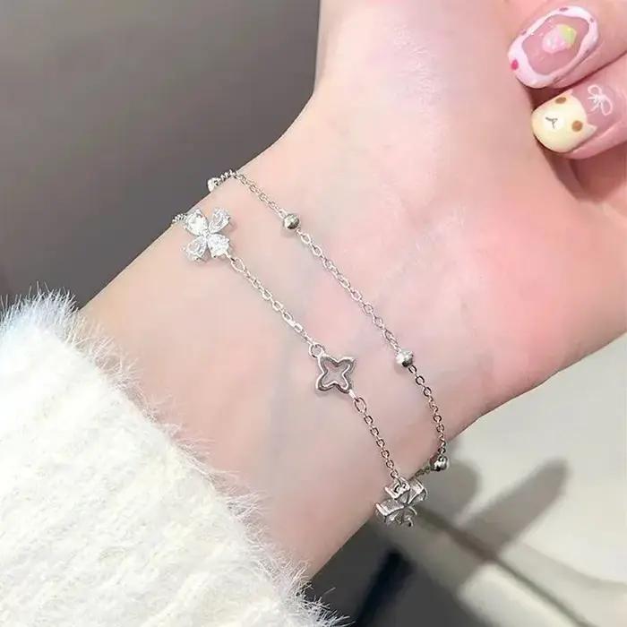 Bracelet trèfle à quatre feuilles en argent Sterling 925 pour femmes