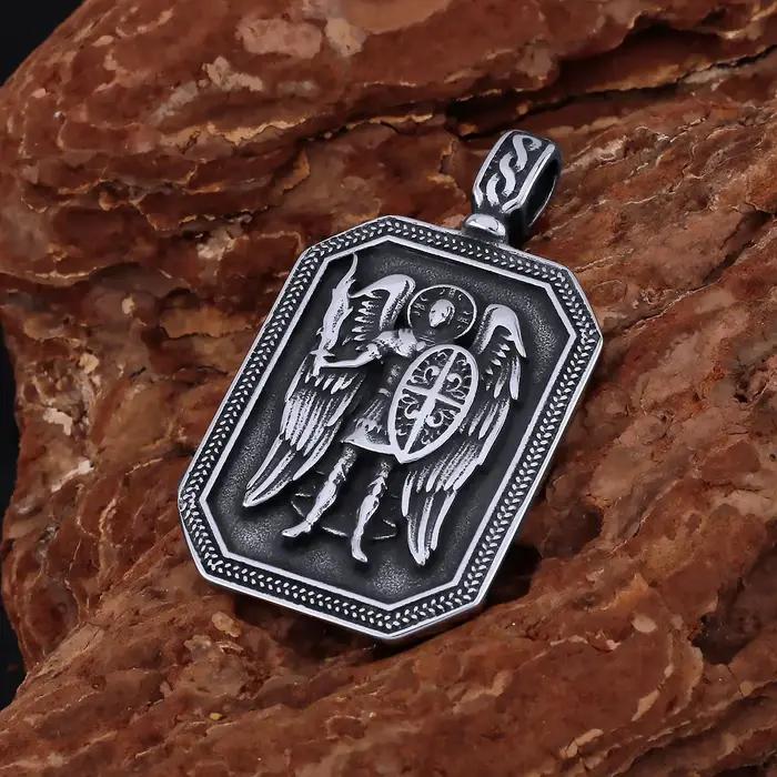 Collier archange Saint Michel, garde religieuse, amulette de foi chrétienne, pendentif en acier inox