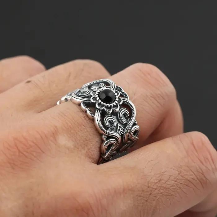 Bague rétro à motif de fleur mongole pour hommes et femmes
