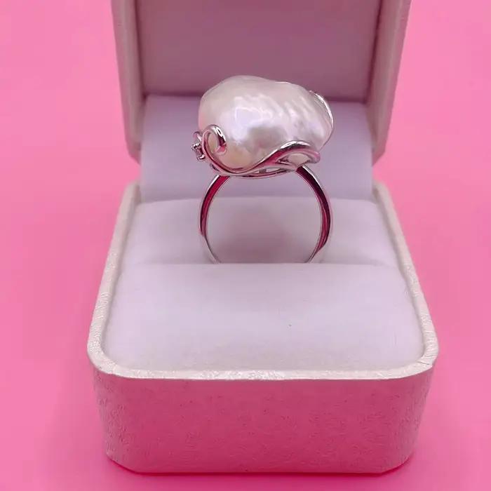 Bague élégante en perle baroque naturelle irrégulière AAA20-24mm 925S