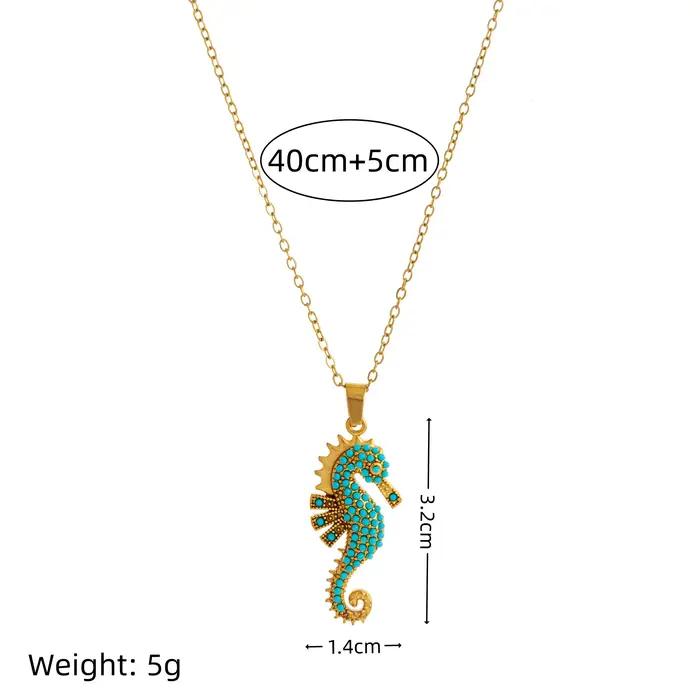 Collier pendentif hippocampe | Acier inoxydable plaqué or 18 carats avec incrustation de zircon, b