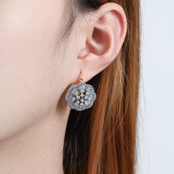 Boucles d oreilles creuses bicolores à grande fleur plaquées cuivre or 14 carats bijoux mode luxueux et exquis pour femmes occasions spéciales