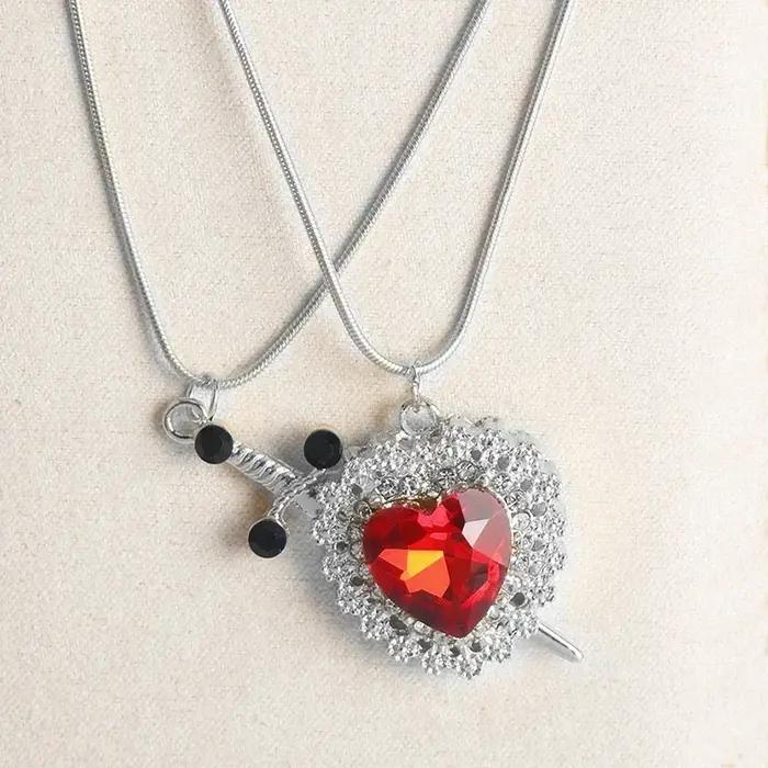 LATS 2 pièces peuvent être assemblés coeur et épée Zircon pendentif collier pour femmes hommes Couple argent plaqué or tour de cou chaîne bijoux