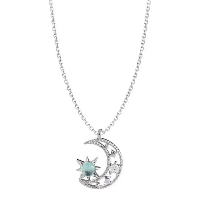 Collier en argent sterling 925 lune bleue claire cristaux étoile occasionnelle femme soirée festive