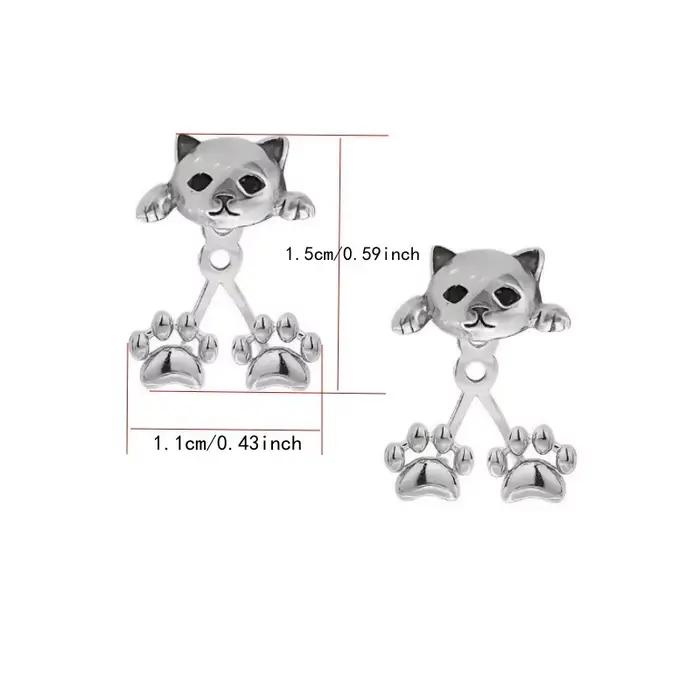 Boucles d'oreilles vintage amusantes couleur argent en forme de chat pour femme