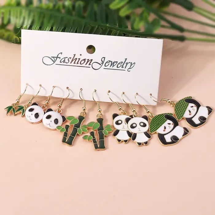 5 paires de jolies boucles d'oreilles Panda en bambou pour femmes et filles