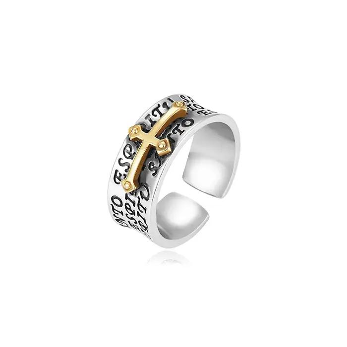 Bague rétro graffiti croisé punk gothique ajustable fait main rock hip hop unisexe bijou occasion spéciale homme femme