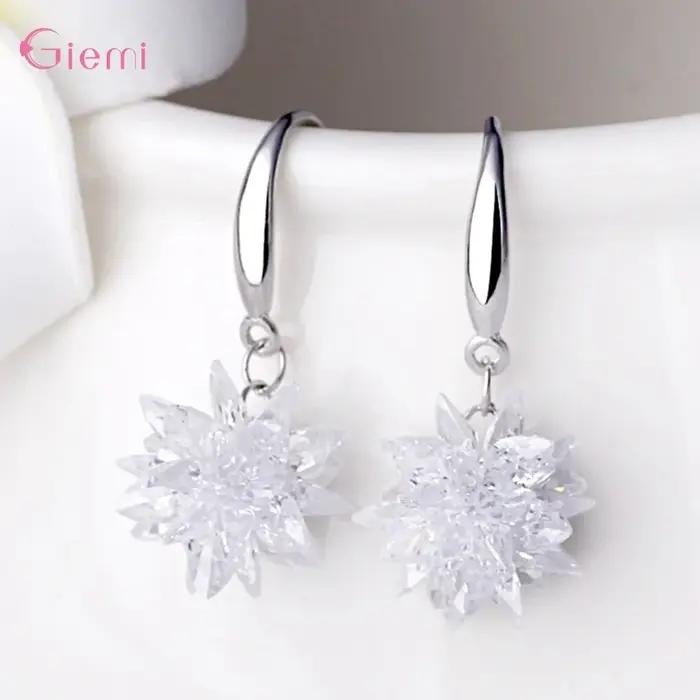 Nouveauté 925 en argent Sterling glace neige fleur boucle d'oreille dames goutte flocon