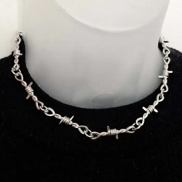 Bijoux LENNIK, collier chaîne en fil barbelé de style gothique punk hip-hop