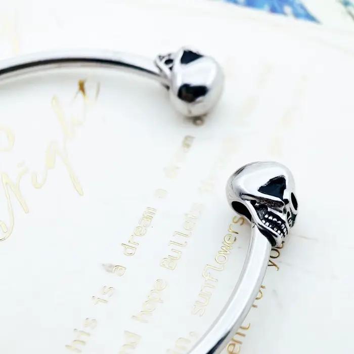 Bracelet Crâne Style Punk Mode Rebelle Bijoux Cadeau Occasions Spéciales Manchette Argent Sterling 925
