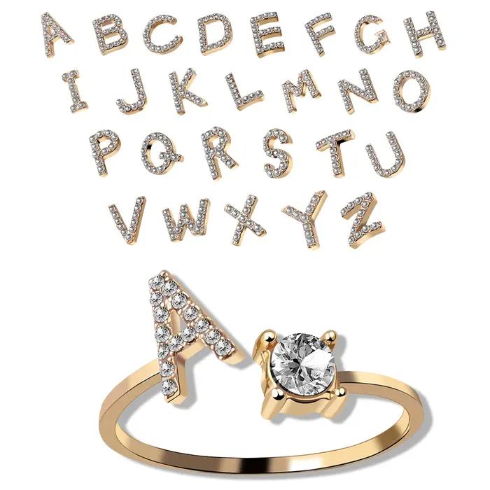 Bague ajustable classique pour femme avec initiales A-Z
