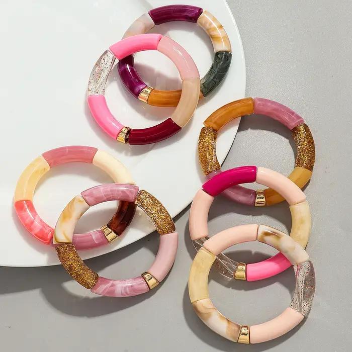 Bohomia nouveau acrylique gros bambou empilable Bracelet pour femmes Boho élastique coloré Tube perles Bracelets 2025 bijoux de mode